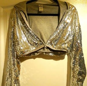 Silver Sequin Long Sleeve Midriff Jacket